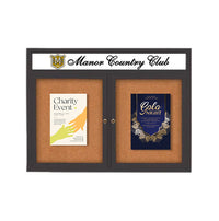 Indoor Enclosed Bulletin Boards 84" x 30" with Message Header (2 DOORS)