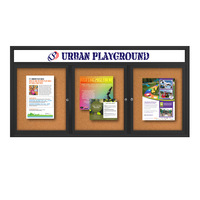 Indoor Enclosed Bulletin Boards 84" x 48" with Message Header (3 DOORS)