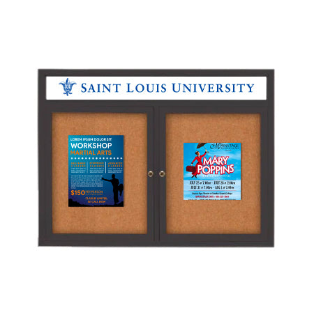 Indoor Enclosed Bulletin Boards 96" x 30" with Message Header (2 DOORS)