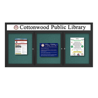 Indoor Enclosed Bulletin Boards 96" x 48" with Message Header (3 DOORS)