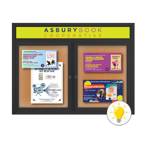 60 x 24 INDOOR Enclosed Bulletin Boards with Header & Lights (2 DOORS)