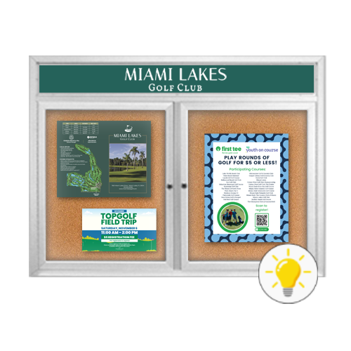 72 x 30 INDOOR Enclosed Bulletin Boards with Header & Lights (2 DOORS)