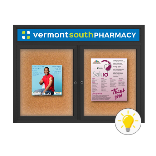 72" x 36" Enclosed Indoor Bulletin Boards with Header & Lights (Multiple Doors)