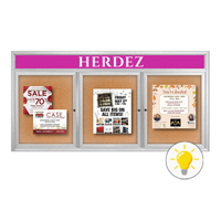 84 x 24 INDOOR Enclosed Bulletin Boards with Header & Lights (3 DOORS)