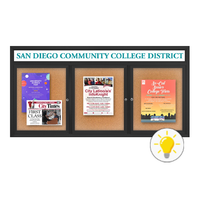 84 x 48 INDOOR Enclosed Bulletin Boards with Header & Lights (3 DOORS)