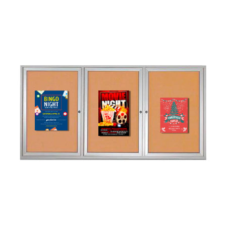 84 x 24 INDOOR Enclosed Bulletin Boards with Lights (3 DOORS)