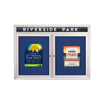 Enclosed Indoor Enclosed Bulletin Boards 40 x 50 w Message Header + Radius Edge 2 DOOR