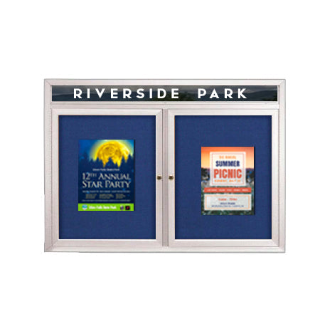 Enclosed Indoor Enclosed Bulletin Boards 40 x 50 w Message Header + Radius Edge 2 DOOR