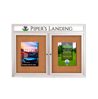 Enclosed Indoor Enclosed Bulletin Boards 50 x 40 w Message Header + Radius Edge 2 DOOR