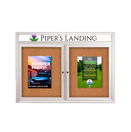 Enclosed Indoor Enclosed Bulletin Boards 50 x 40 w Message Header + Radius Edge 2 DOOR