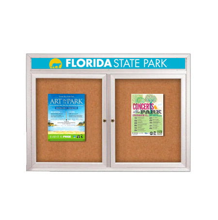 Enclosed Indoor Enclosed Bulletin Boards 60 x 36 w Message Header + Radius Edge 2 DOOR