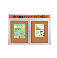 Enclosed Indoor Enclosed Bulletin Boards 72 x 36 w Message Header + Radius Edge 2 DOOR