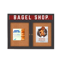 Enclosed Indoor Enclosed Bulletin Boards 84 x 24 w Message Header + Radius Edge 2 DOOR