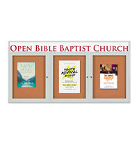 Enclosed Indoor Enclosed Bulletin Boards 96 x 30 w Message Header + Radius Edge 3 DOOR