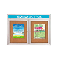 Enclosed Indoor Enclosed Bulletin Boards 96 x 30 w Message Header + Radius Edge 2 DOOR