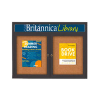 Enclosed Indoor Enclosed Bulletin Boards 96 x 36 w Message Header + Radius Edge 2 DOOR
