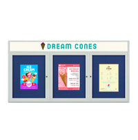 Enclosed Indoor Enclosed Bulletin Boards 96 x 48 w Message Header + Radius Edge 3 DOOR