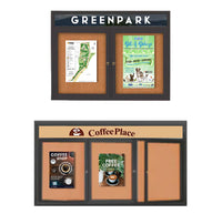 Enclosed Indoor Bulletin Boards + Message Header + Multiple Doors