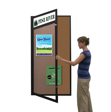 Extra Large 48 x 48 Indoor Enclosed Bulletin Board w Header (Single Door)