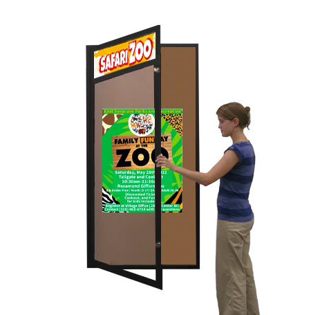 Extra Large 24 x 60 Indoor Enclosed Bulletin Board Swing Cases with Header and Lights (Single Door)