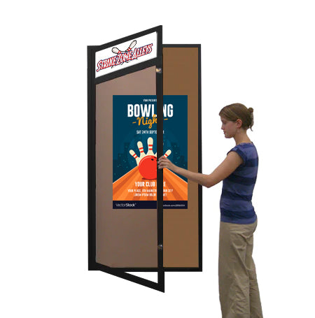 Extra Large 36 x 60 Indoor Enclosed Bulletin Board Swing Cases with Header and Lights (Single Door)