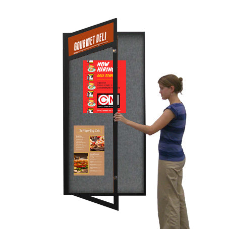 Extra Large 36 x 84 Indoor Enclosed Bulletin Board Swing Cases with Header and Lights (Single Door)