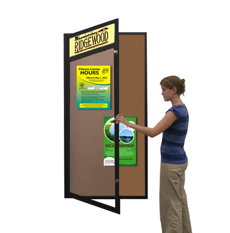Extra Large 48 x 84 Indoor Enclosed Bulletin Board Swing Cases with Header and Lights (Single Door)
