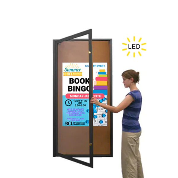Extra Large 24 x 72 Indoor Enclosed Bulletin Board Display Case, Lighting, XL Single Door Viewing Window
