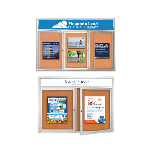 Enclosed Outdoor Poster Display Cases with Header | Radius Edge Cabinet Corners | 2 and 3 Doors in 35+ Sizes