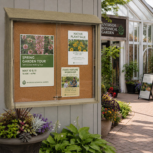 50x40 Outdoor Message Center Cork Bulletin Board | Sliding Doors Information Board