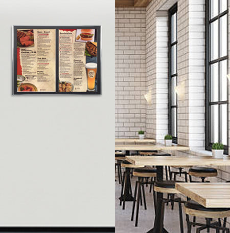 Classic Restaurant Menu Display SwingFrames with Quick Change Swing Open Metal Frame 45+ Sizes