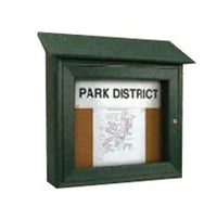 Outdoor "MINI" Message Center Cork Board 18" x 18" | with Left Hinged Single Door | Eco-Design, Recycled, Faux Wood Cabinet