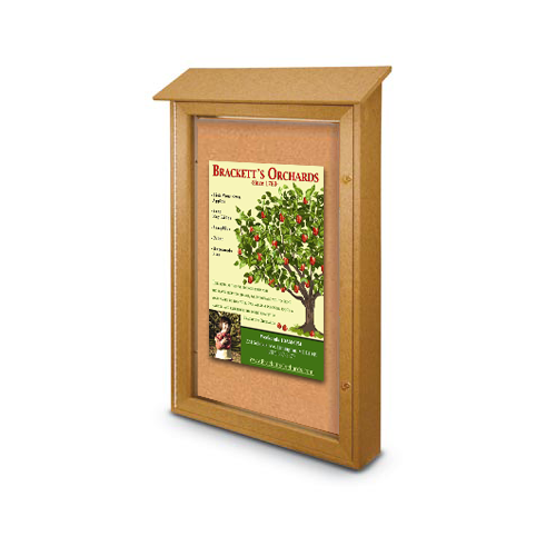 Outdoor Message Center Cork Board 26" x 42" | Eco-Design, Faux Wood Display Case with LEFT Hinged Single Door - Wall Information Board