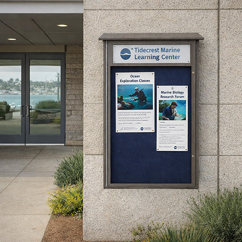 32" x 48" Outdoor Message Center Cork Board with Header (Left Hinged Single Door)