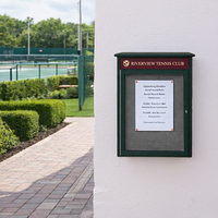 12" x 18" Viewable Area Outdoor Message Center Cork Board with Header | LEFT Hinged Single Door
