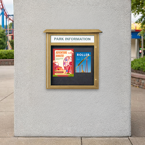 20" x 20" Viewable Area Outdoor Message Center Cork Board with Header | LEFT Hinged Single Door