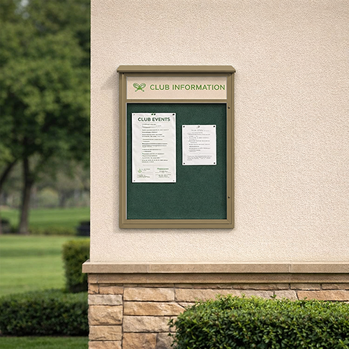 20" x 30" Viewable Area Outdoor Message Center Cork Board with Header | LEFT Hinged Single Door