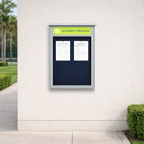 22" x 28" Viewable Area Outdoor Message Center Cork Board with Header | LEFT Hinged Single Door
