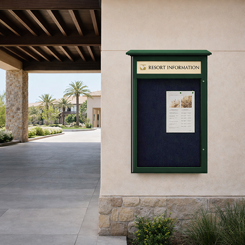 27" x 39" Viewable Area Outdoor Message Center Cork Board with Header | LEFT Hinged Single Door