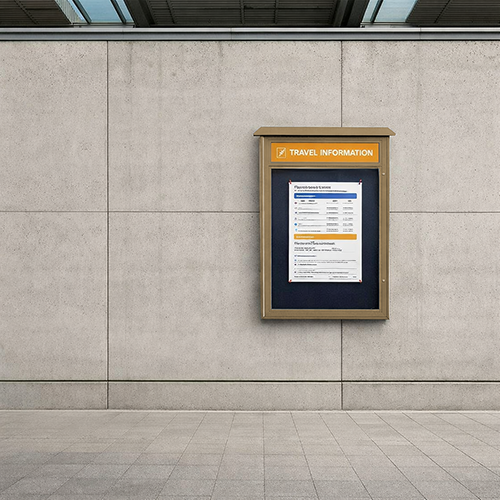 27" x 39" Viewable Area Outdoor Message Center Cork Board with Header | LEFT Hinged Single Door