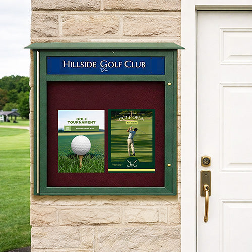 30" x 30" Viewable Area Outdoor Message Center Cork Board with Header | LEFT Hinged Single Door