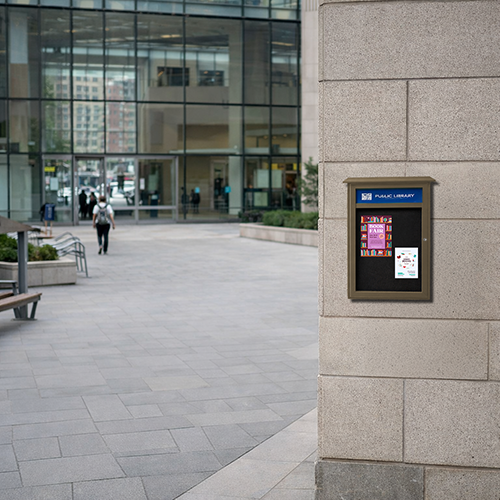 8.5" x 14" Viewable Area Outdoor Message Center Cork Board with Header | LEFT Hinged Single Door