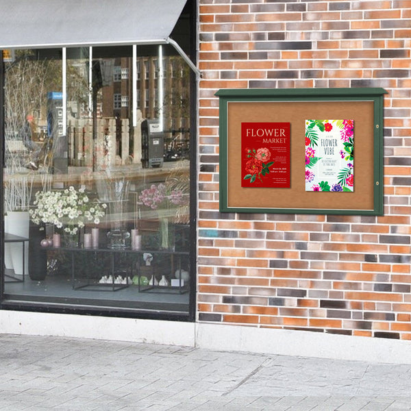 Outdoor Message Center Cork Board 24" x 60" | TOP Hinged - Single Door Information Board