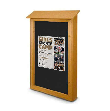 Eco-Design Outdoor Message Center 24" x 60" with Cork Board | Left-Side Hinged Door Information Board | Recycled, Faux Wood Cabinet