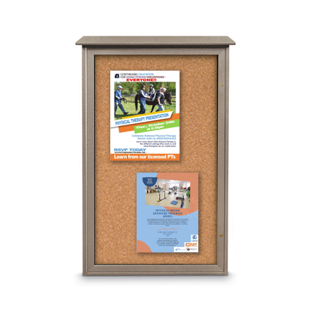 Eco-Design Outdoor Message Center 24" x 60" with Cork Board | Left-Side Hinged Door Information Board | Recycled, Faux Wood Cabinet