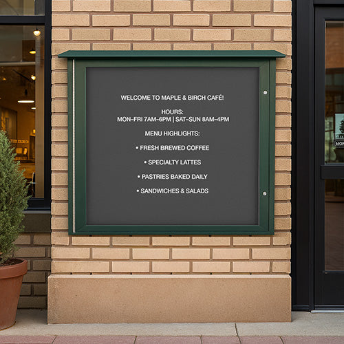 Outdoor Message Center Letter Board 48" x 48" | LEFT Hinged Wall Cabinet | Eco-Design, Faux Wood Single Door Info Display Case