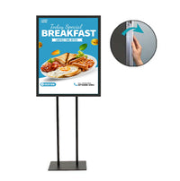 Double Pole Floor Stand 12x12 Sign Holder | Aluminum Snap Frame 1 1/4" Wide