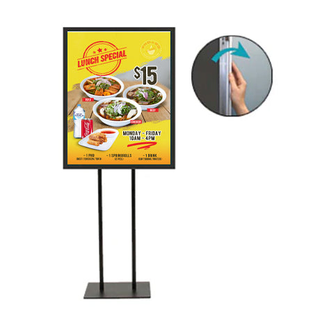 Double Pole Floor Stand 12x20 Sign Holder | Snap Frame 1 1/4" Wide