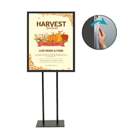 Double Pole Floor Stand 12x36 Sign Holder | Snap Frame 1 1/4" Wide