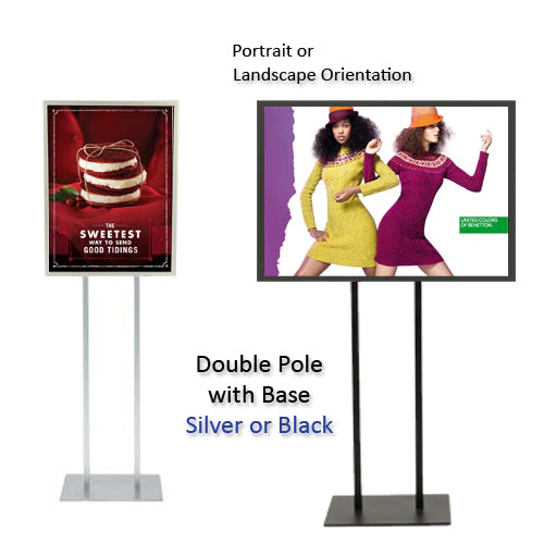 Double Pole Poster Floor Stand 16x24 Sign Holder with SECURITY SCREWS on Snap Frame 1 1/4" Wide